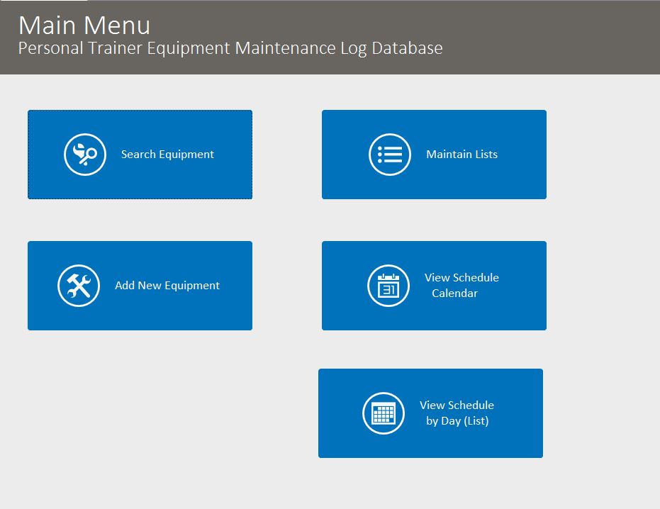 Personal Trainer Equipment Maintenance Log Tracking Database Template